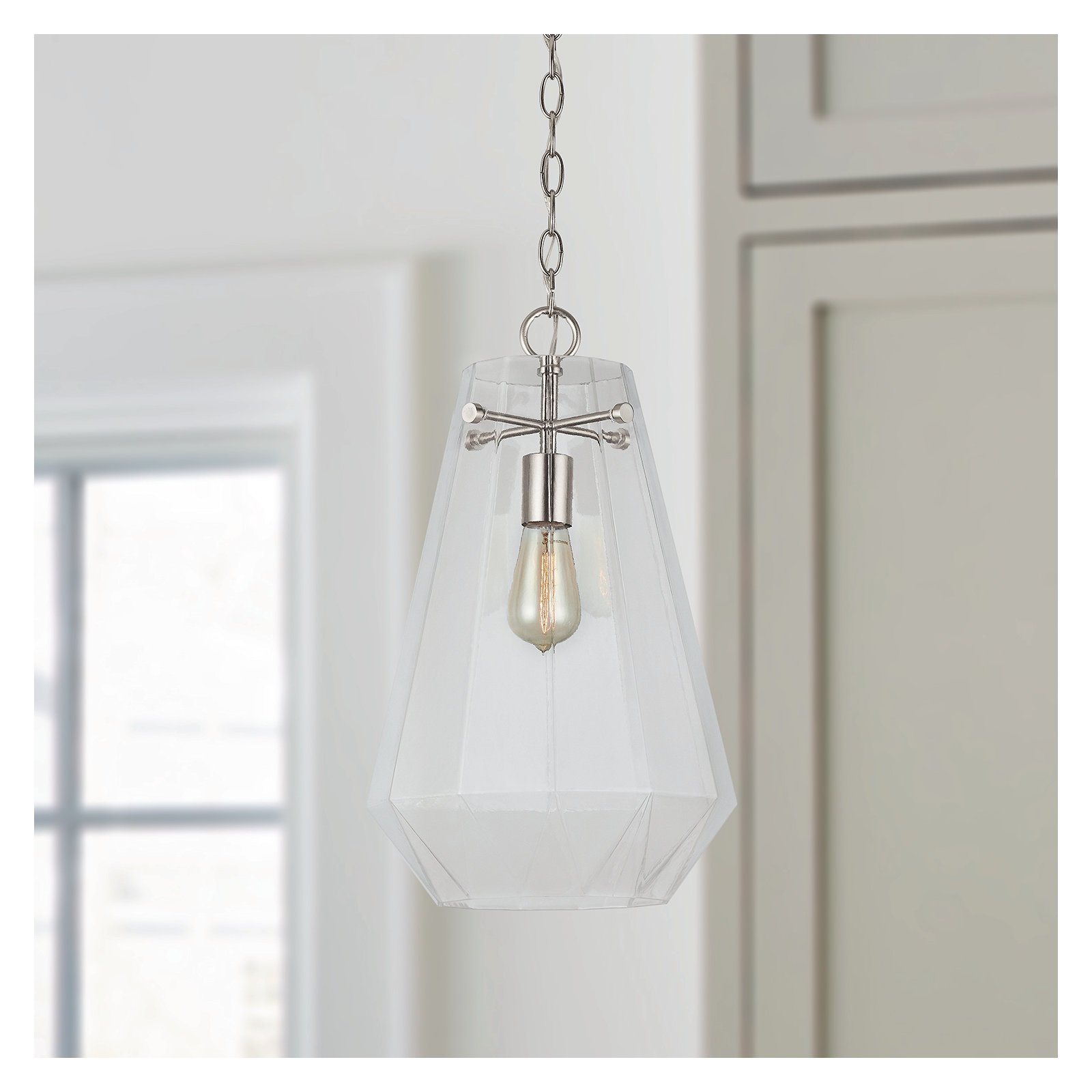Single Light Glass Dimmable Pendant, Brushed Nickel