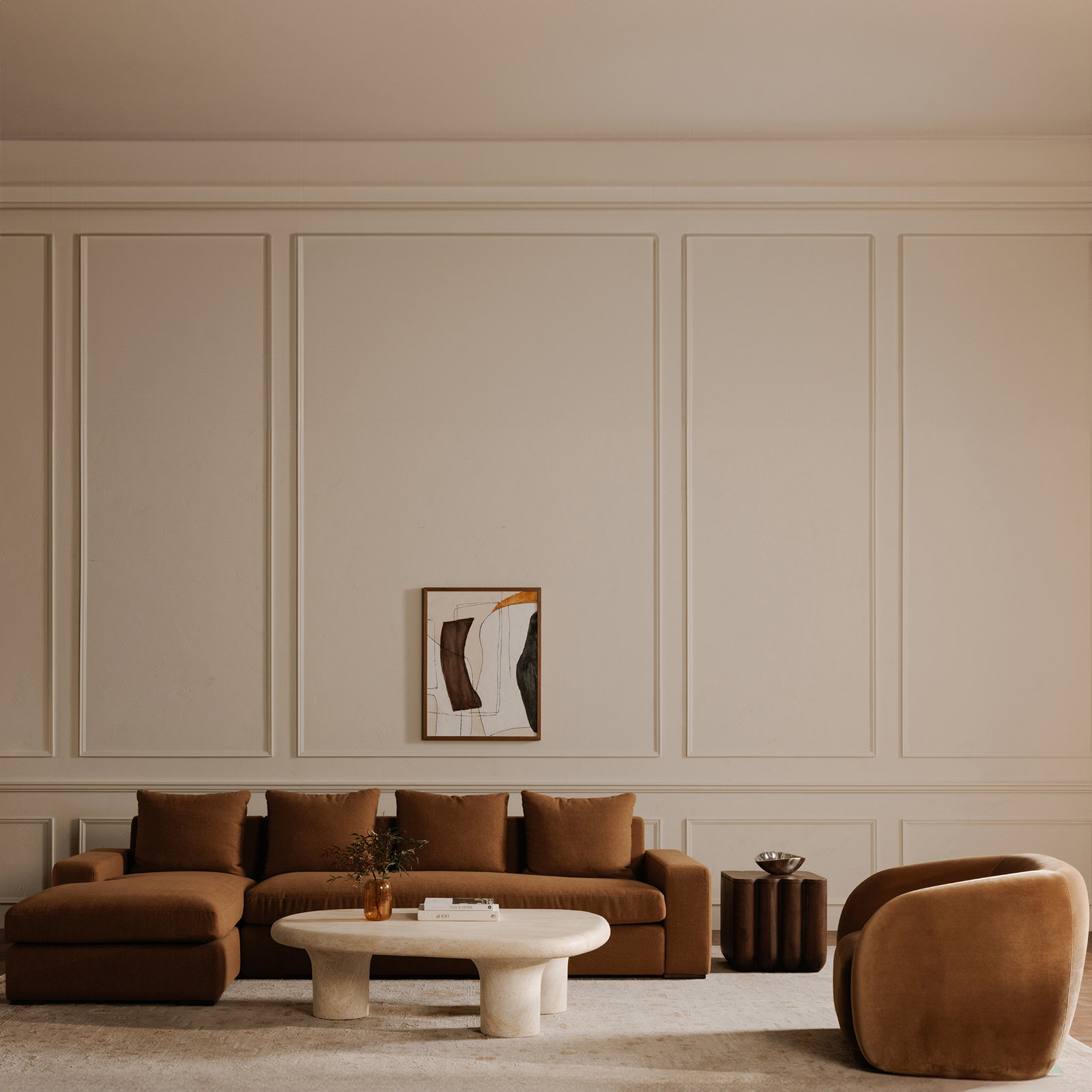 Penelope Barrel Armchair, Tan Faux Mohair