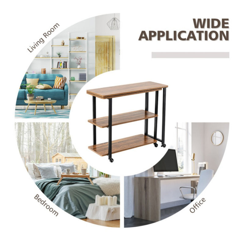 Patented 360° Free Rotating Sofa Side Table with Storage Shelves and Casters