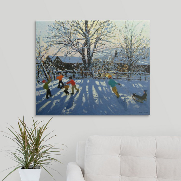 Ahearn «Fun in the Snow», reproduction de peinture à l'huile, H 24 po x l 30 po x P 1,25 po, Toile