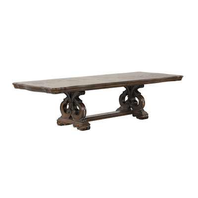 114" W Traditional Dining Table, Dark Brown