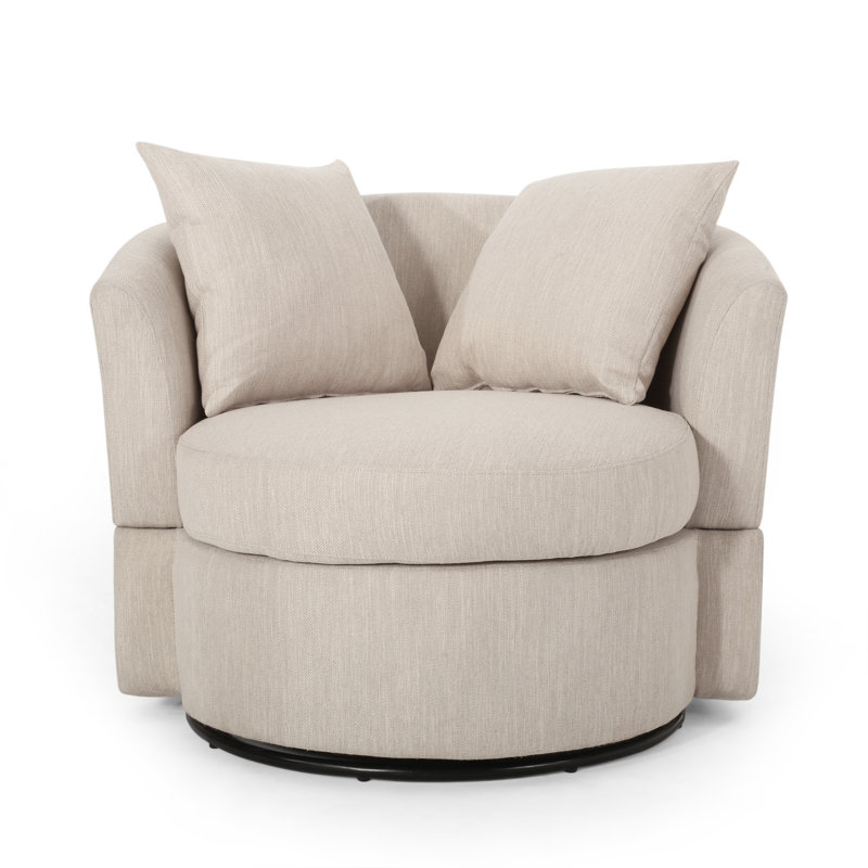 Upholstered Swivel Barrel Chair, Beige Fabric