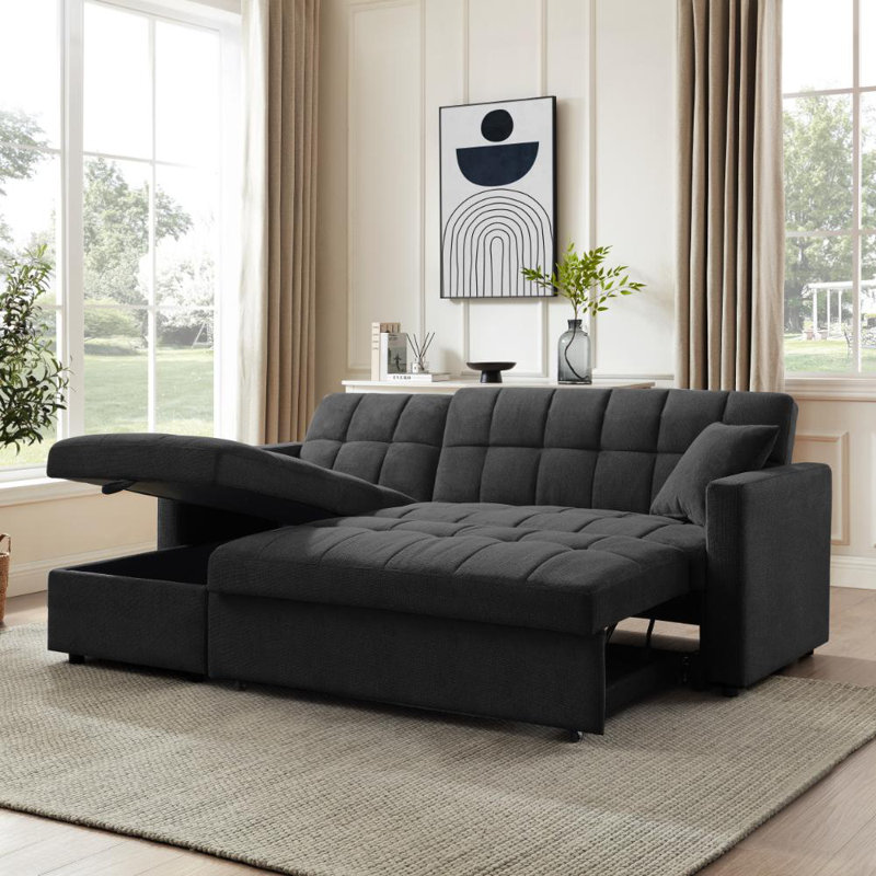 Harriet 3 Seater Sofa Bed, Black Linen