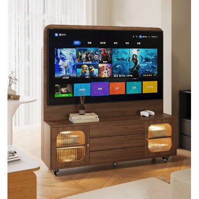 Portable Solid Wood TV Cabinet with Rolling Wheels