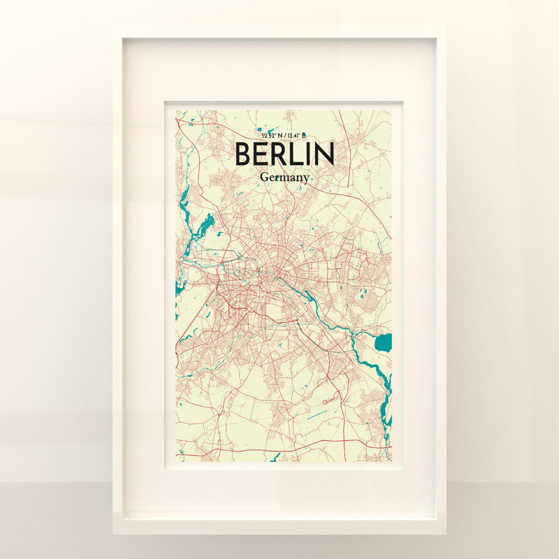 Berlin City Map in Tricolour 1 Piece Wall Art, 36cm H x 24cm W x 0.05cm D