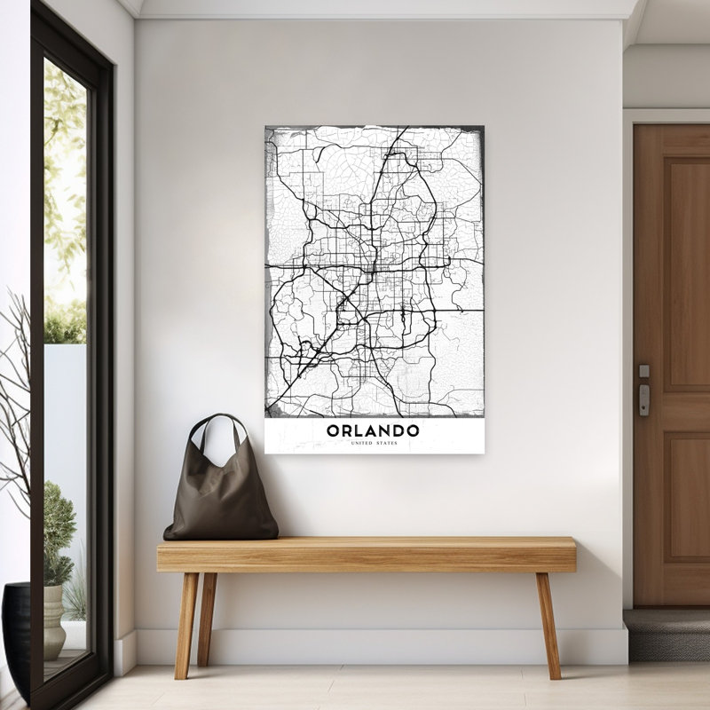 «Orlando City Map», art contemporain abstrait, impression d'art mural, H 60 po x l 40 po