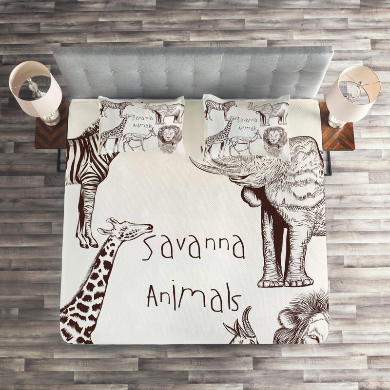 Safari Eclectic Polyester Coverlet, King Bedspread + 2 Shams