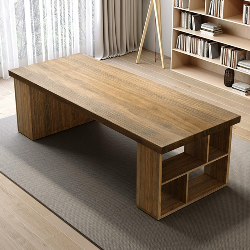 Bureau double caisson rectangulaire en bois massif avec 3 tiroirs, H 29,53 po x l 62,99 po x P 27,56 po