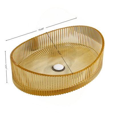 20'' Bathroom Yuanbao Shape Crystal Glass Sink without Faucet, Light Gold Color
