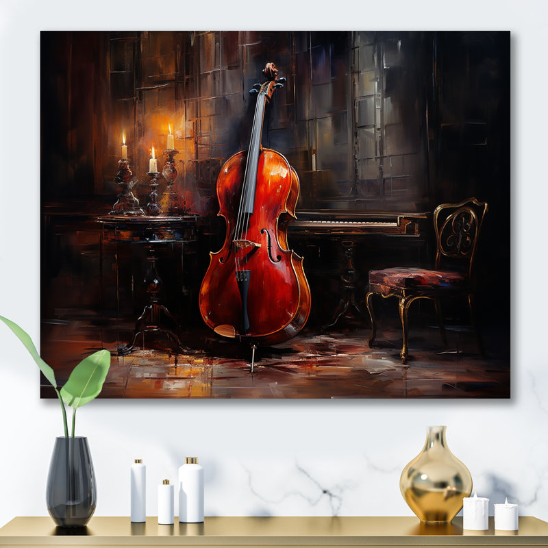 Cello Charisma - bourgogne foncé I - musique, décoration murale, H 16 po x l 32 po x P 1 po, Toile tendue