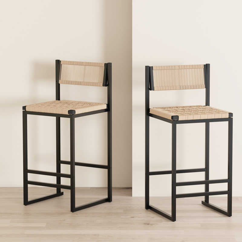 2 tabourets de bar élégants pour la maison, siège en corde de papier, cadre chic pour restaurant 2 pièces, tissage, base stable