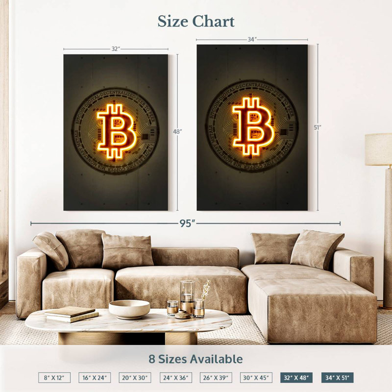 Neon Bitcoin, H 48 po x l 32 po