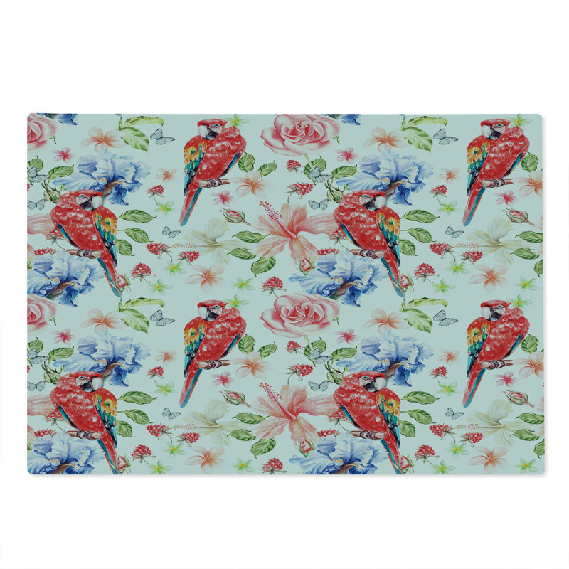 Ambesonne Colourful Cutting Board Large Size Parrots Iris and Roses Multicolor