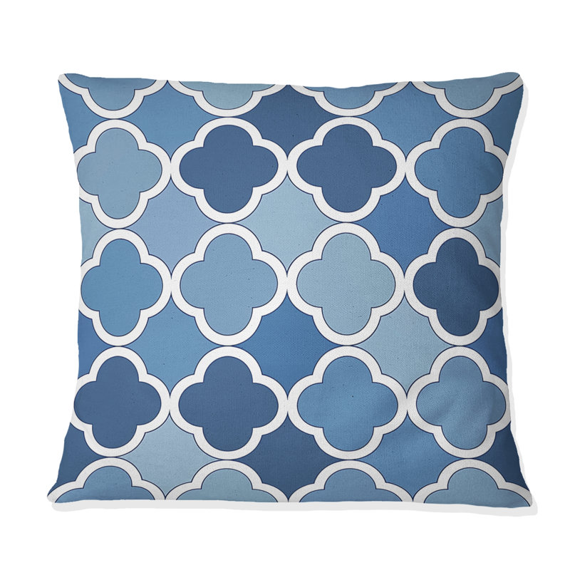 Coussin moderne bleu à motif quadrilobe II, H 18 po x l 18 po