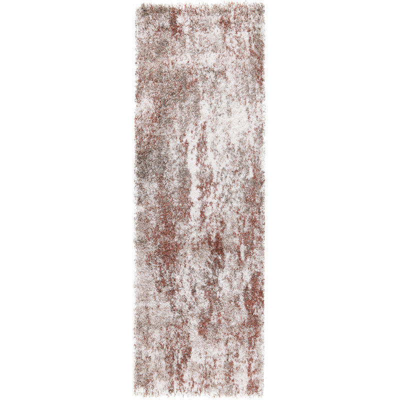 Hudgens Performance Abstract Shag Area Rug, Runner 2'2" x 6', Red/Beige