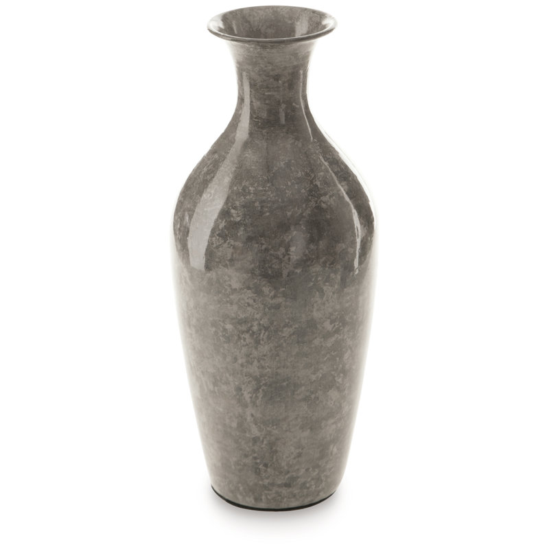 High-Gloss Gray Metal Traditional Vase, 12 Inch