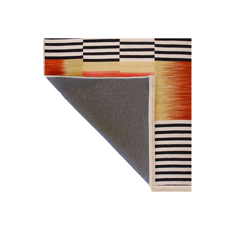 Tapis décoratif géométrique à rayures orange lavable à la machine, Sous-tapis rectangulaire de 3 pi 3 po x 4 pi 11 po