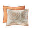 Courtepointe réversible 6 pièces orange - très grand / très grand, style médaillon floral, coussins brodés, 3 taies décoratives et 2 coussins très grand, microfibre, lavable à la machine-120945437-120945436