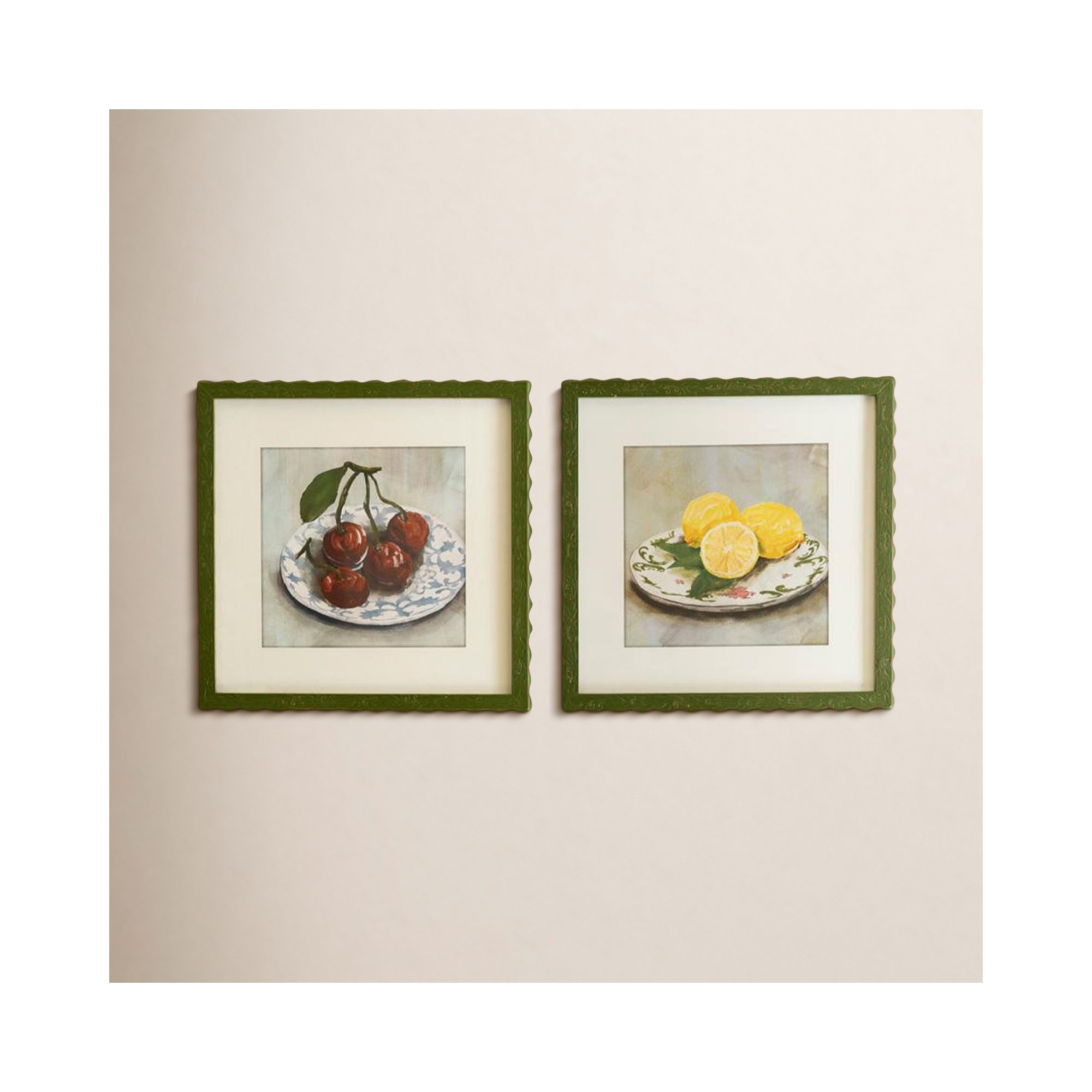 SET OF TWO FRAMED FRUIT PRINTS UNDER GLASS