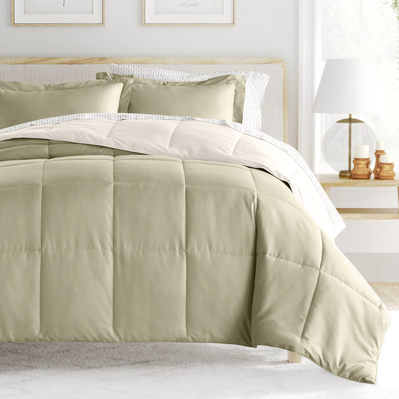 Sage Queen Reversible Microfiber Bedding Set with Down Alternative
