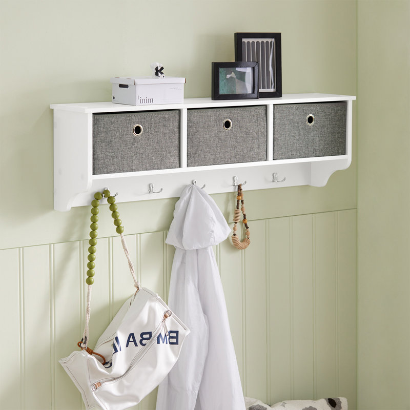 Wall Coat Rack Coat Cubby Shelf with Hooks, White