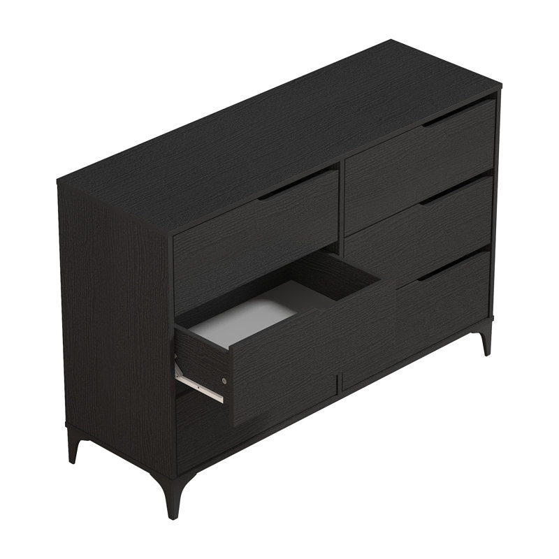 Norcross 6 Drawer 46.5'' W Double Dresser, Black Oak