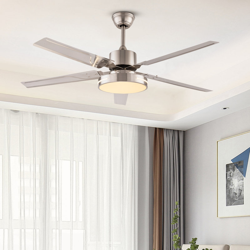 Tillison 48" 5- Blade Ceiling Fan with LED Light, Silver