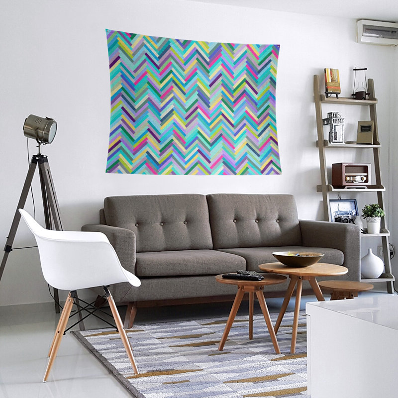 Tapisserie murale chevrons, H 68 po x l 80 po, Bleu