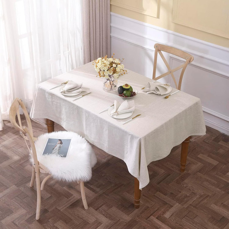 Textured Tablecloth 100% Linen Table Cloth, 104" L x 60" W , Linen