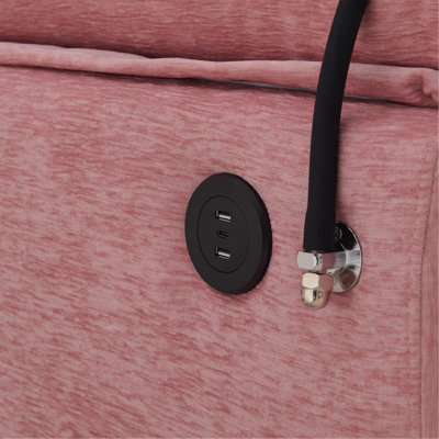 Leisure Sofa chair,Double Sofa recliner,with manually adjustable backrest,soft padded armrests,side USB charging port and phone stand,comes with a matching storage ottoman-Pink