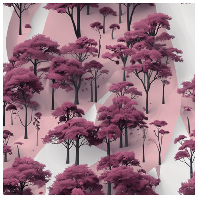 Tapisserie murale paysage de forêt rose - Décoration murale arbres