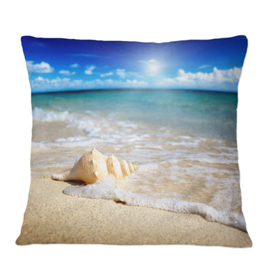 Large Seashell In The Sand II - Nautical & Coastal Printed Throw Pillow