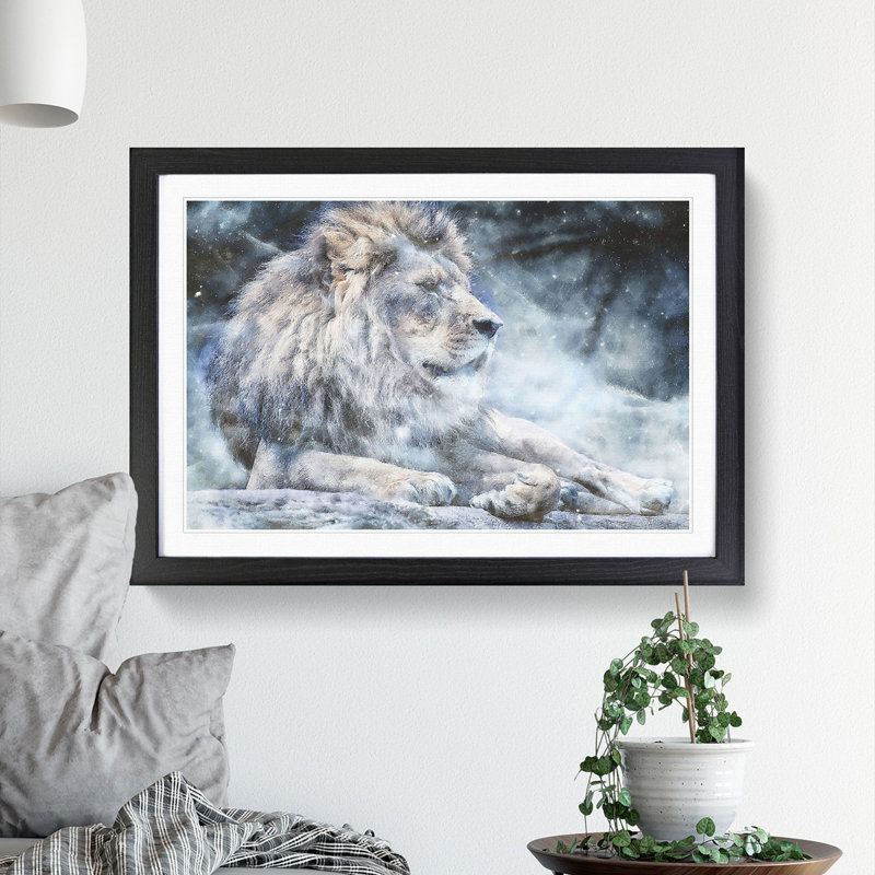 Beautiful Lion - Single Picture Frame Painting on MDF, 40cm H x 60cm W x 2cm D, Black