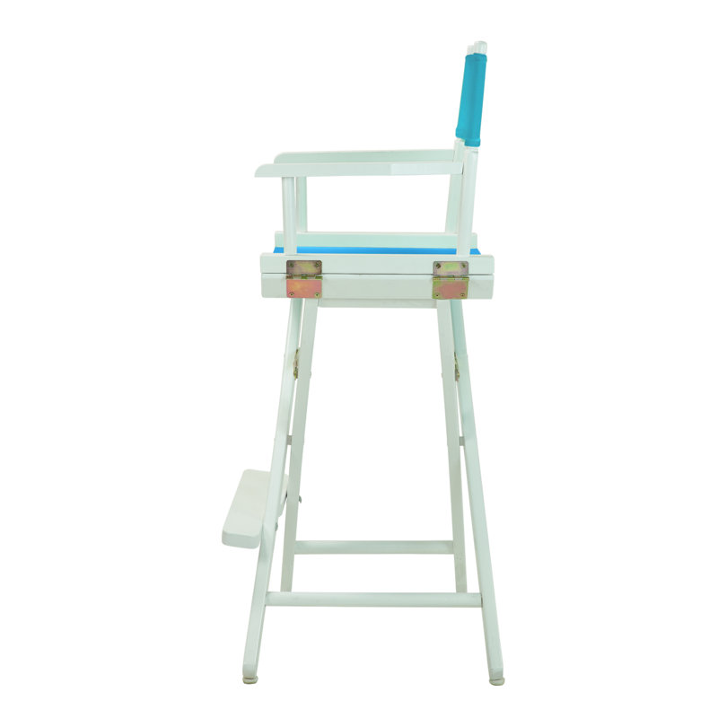30" Folding Director Chair with Canvas, White, Turquoise