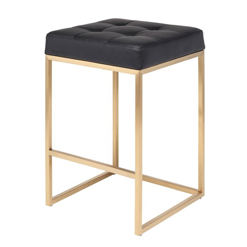      Modern 26" Counter Stool with Brushed Gold Legs – Set of 2 Upholstered Kitchen Island Chairs, Noir