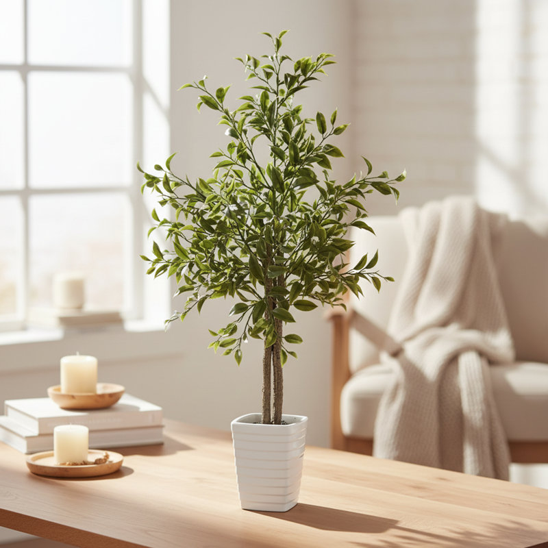 Arbre à fleurs décoratif en ficus blanc 29 po Algreen