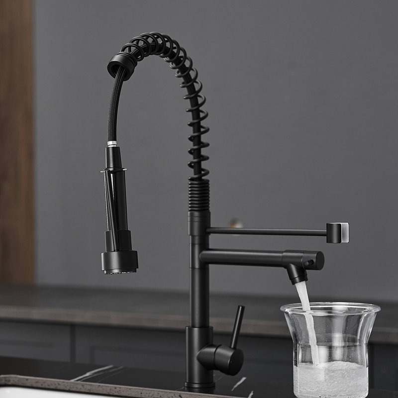 Robinet de cuisine commercial avec bec rétractable, acier inoxydable, noir, débit d'eau régulier et contrôle de température durable