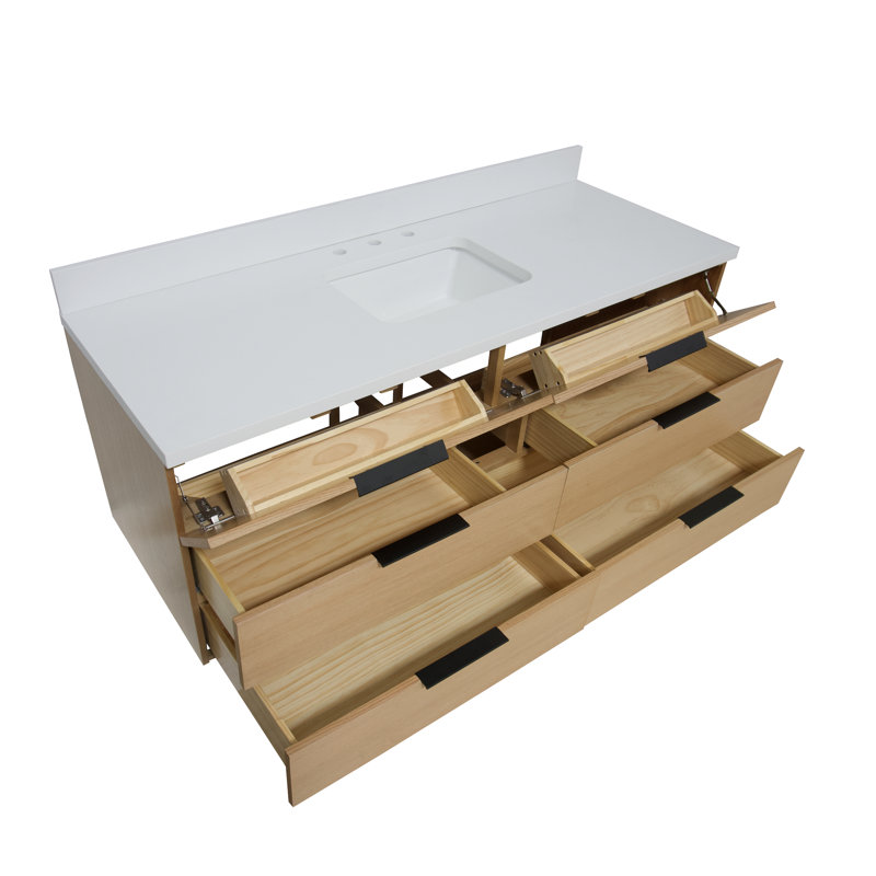 Mitchell 60'' Single Bathroom Vanity with Top, Blonde Brown, Matte White