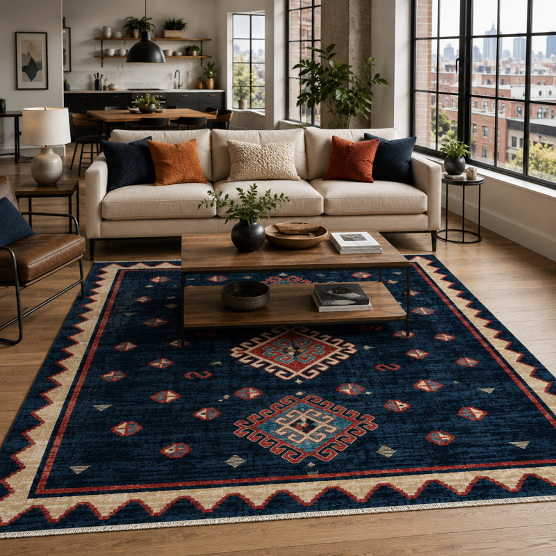 Geometric Cotton and Chenille Flatweave Area Rug, 80 x 150 cm