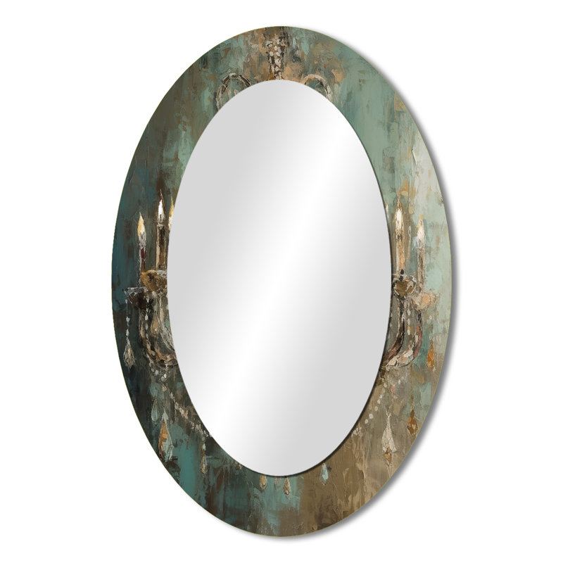 Grand Chandelier Showcase III - Brown Glam Oval Wall Mirror, 36" x 24"