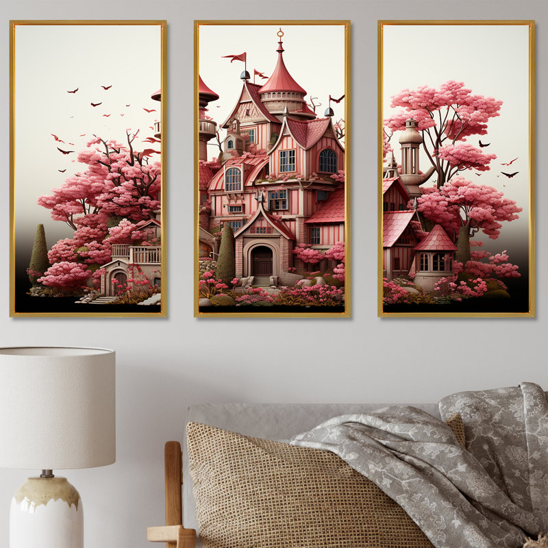 Monets, château, paysage revisité - Art mural classique, Cadre flottant doré, H 32 po x l 48 po