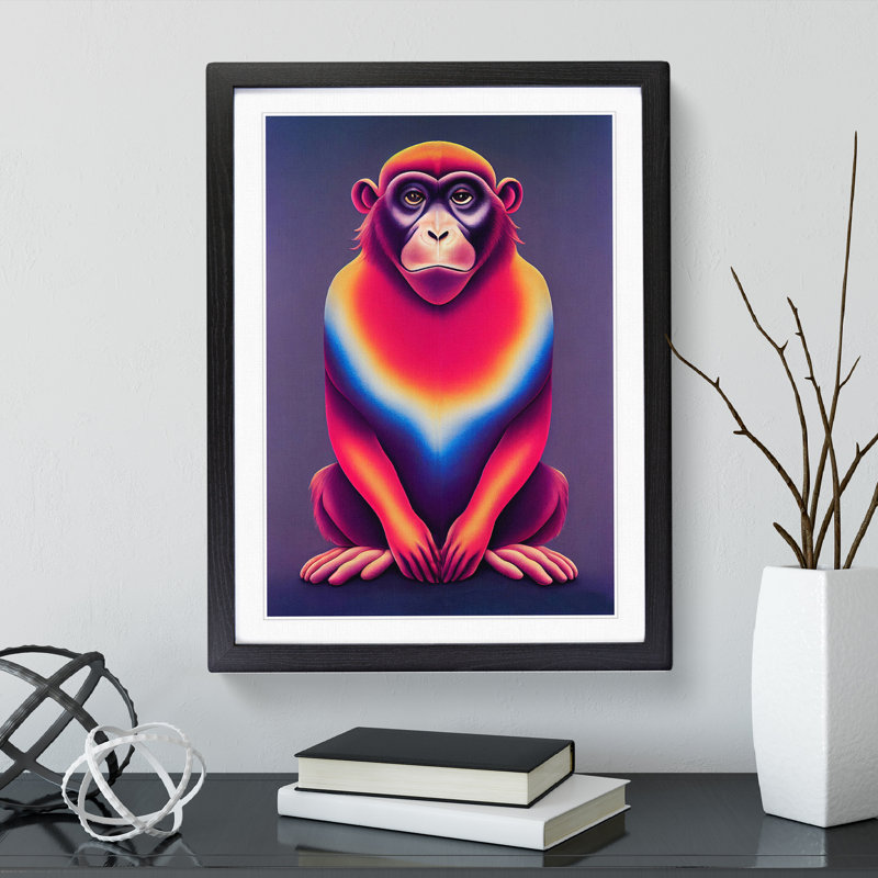 Vibrant Monkey - Single Picture Frame Print, Black, 64cm H x 46cm W x 2cm D