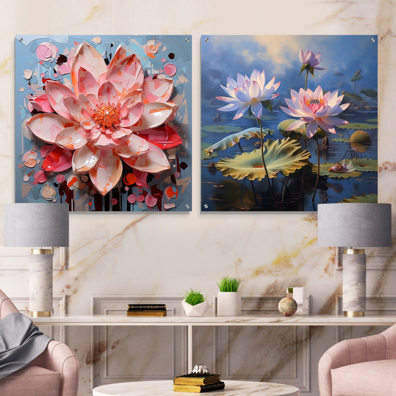 Bliss UnveILE Lotus - lot de 2 lotus en acrylique, H 16 po x l 33 po