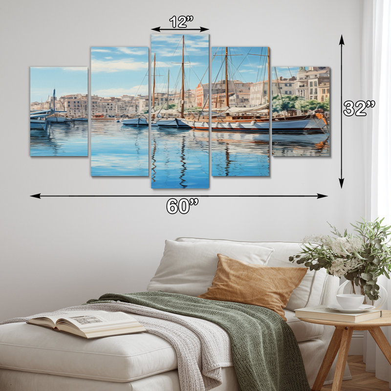 Espagne, port méditerranéen de Valence III - reproduction de toile nautique et plage - 5 panneaux