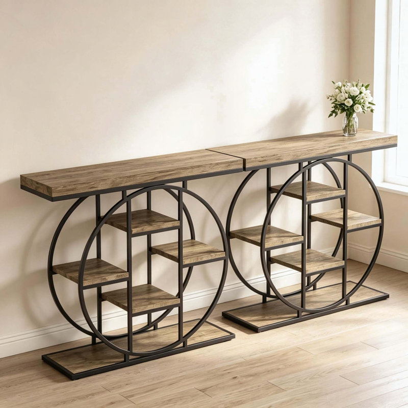 Console Chic avec tablettes en chêne rustique