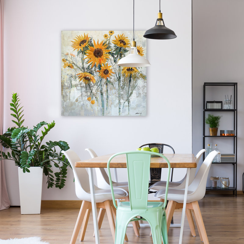 Tournesols - peinture sur toile tendue, H 40 po x l 40 po x P 1,5 po