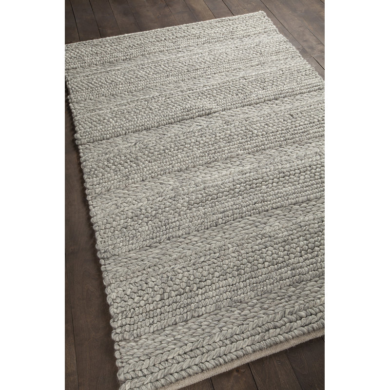 Tapis tissé à la main beige, ivoire et gris clair en laine et viscose Readington, Rectangle 5 pi x 7 pi 6 po