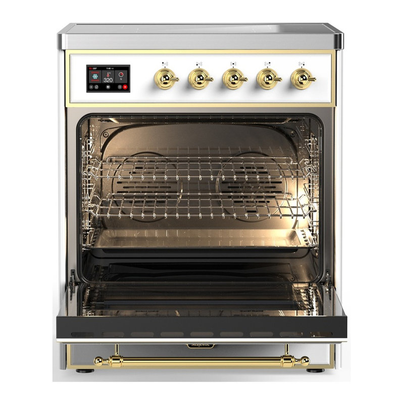 Cuisinière à induction 30 pouces avec 4 éléments à induction en blanc Majestic III Series (garniture laiton), Blanc, Laiton