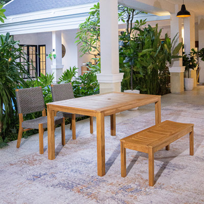Ensemble repas d'extérieur rectangulaire en teck pour 4 personnes Sunseri