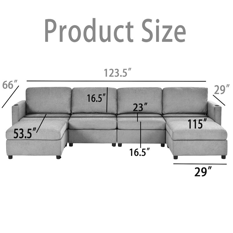 Canapé modulaire moderne, canapé modulaire modulaire avec fonction de rangement, Tissu gris